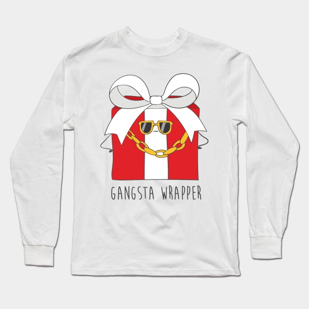 Gangsta Wrapper, Funny Christmas Present Joke Long Sleeve T-Shirt by Dreamy Panda Designs